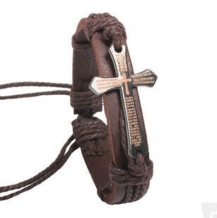 Christian Bible Cross Leather Bracelet